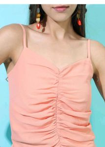 Peach Coloured Shoulder strap Smocked Ruched
