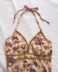 Vintage Y2K Floral Halter Top – Soft Blush &amp; Mauve