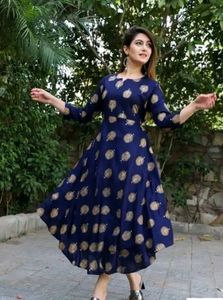 Stylish Navy Blue Printed Dress