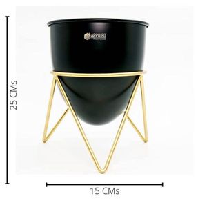SET OF TWO Black Metal Planter With Gold Stand