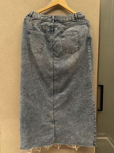 Acid Wash Denim Midi Skirt