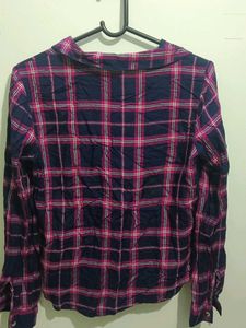 Pink &amp; Navy Plaid Flannel Shirt