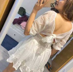 White Mini Dress with Puff Sleeves