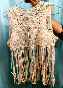 Boho Style Cream Colour Crochet Crop Top For Girls