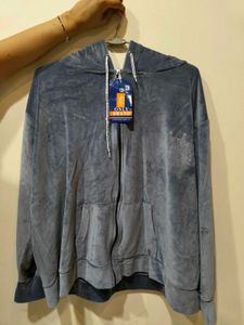 Stylish Grey Velvet Hoodie