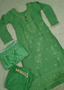 Green Embroidered Kurta Set