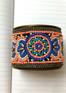 Beaded Cuff Brass Bracelet