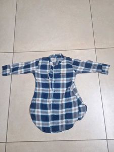 Blue &amp; White Plaid Flannel Shirt/coat