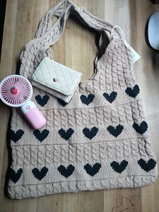 Knitted Heart Tote Bag