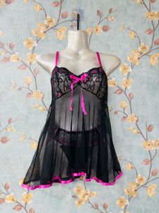 Black &amp; Pink Babydoll Lingerie Set