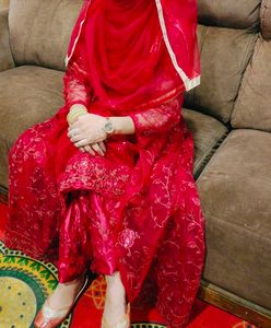 Red Color Dress With Embroidered Jacket