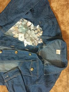 Women&#39;s Denim Jacket,With Flower Print