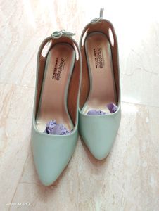 SHOETOPIA WOMEN SEA GREEN SOLID STILETTO PUMP