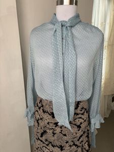 Light Blue Tie Neck Blouse