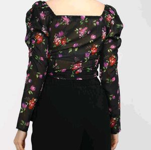 Casual Printed Black Full Sleeves Top 🖤💐