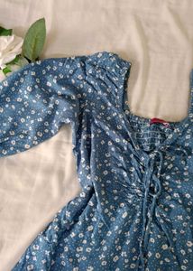 Blue Floral Print Mini Dress