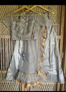 Ruffle Net Saree With Petticoat &amp; Blouse
