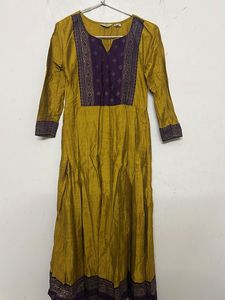 Elegant Mustard &amp; Purple Anarkali Kurta💜