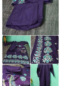 Purple Embroidered Salwar Kameez 3xl Cotton