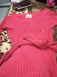 Red Knit Top with Embellishment