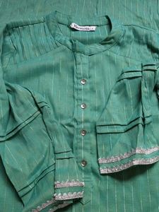Sea Green Kurta Set with Silver Detail