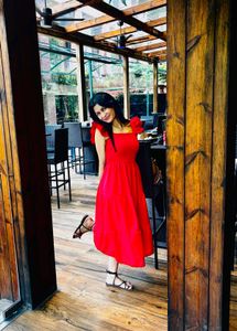 Red Tiered Midi Dress