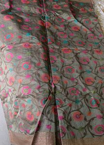 Olive Weaved Cotton Saree