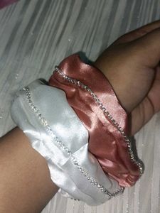 SET OF 2 Satin Scrunchies with Rhinestone Detail