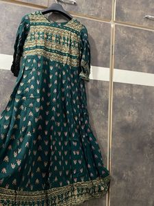 Emerald Green Printed Ethnic Gown