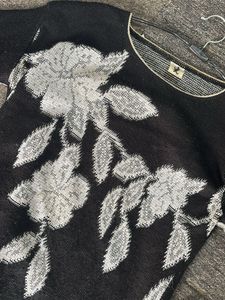 Floral Print Black Knit Sweater