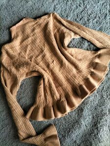 Brown/mustard yellow Knit Button-Up Cardigan