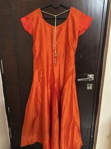 Orange Embellished Anarkali Kurta