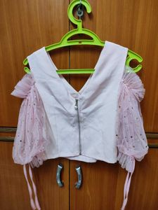 Pink Starry Mesh Sleeves Top