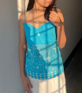 chatpate Blue Floral Halter Top