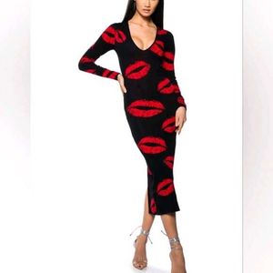 Kiss Print Bodycon Midi Dress