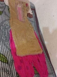 Reyon Light Brown Kurti Pink Bottom