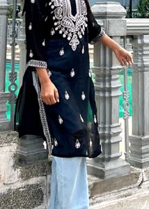 Black Lucknowi Chikankari Kurti