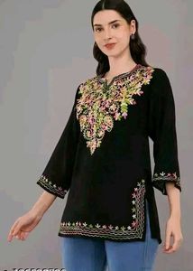 Elegant Embroidered Black Tunic Top