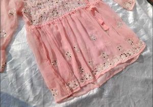 Beutiful Peach Chikankari Mirror Work Kurti/ Tunic