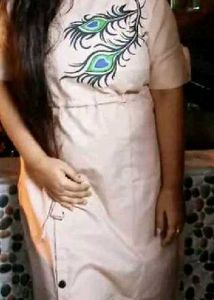 Elegant Beige Peacock Feather Dress