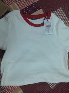White & Red Trim Tee