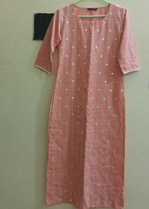 Peach Mirror Work Kurta