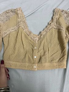 Tan Coquette Top With Lace Details