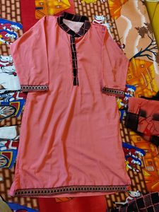 Handmade Peach &amp; Black Embroidered Kurti Set – M