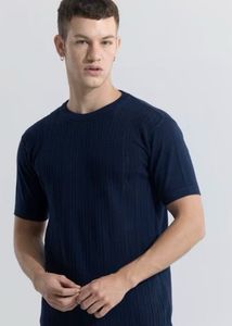 Navy Blue Textured Knit style Tee
