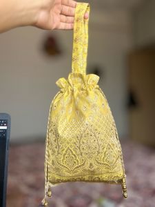 Mustard Brocade Potli Bag