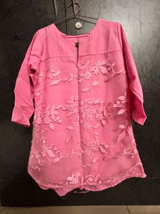 Embroidered Pink short Kurti