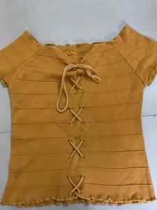 Cute Yellow Lace-Up Top