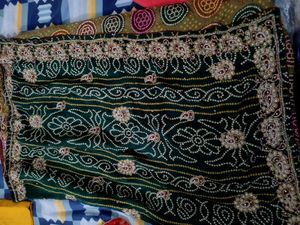 Elegant Bandhej Green Printed Saree