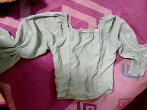 Mint Embroidered Puff Sleeve Top